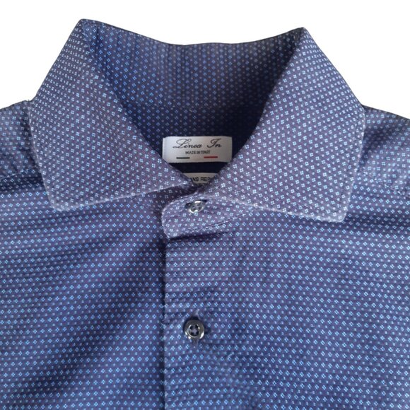 Linea In SZ 15 Slim Fit Woven Blue Button Up Non-Iron Men's Shirt - Picture 1 of 14